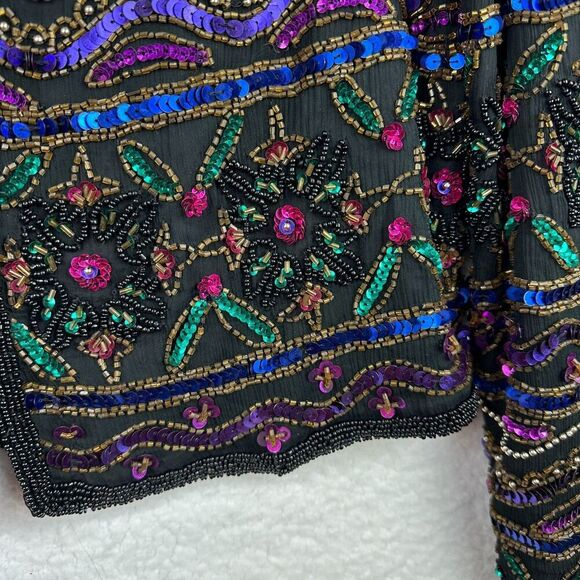 Papell Boutique Evening Vintage 100% Silk Beaded Sequin Jacket 14P Wedding Party - Picture 9 of 16